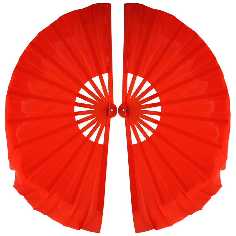 ZooBoo 1pair 12 Bones Plastic Dance Hand Held Fan Taichi Kungfu Fan Dancing Fans Martial Arts Sports Folding Hand Fan 4 Colors (Red) - Image 2